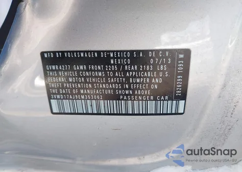 2014 Volkswagen Jetta 1.8T Se from USA, damaged, VIN 3VWD17AJ9EM353062